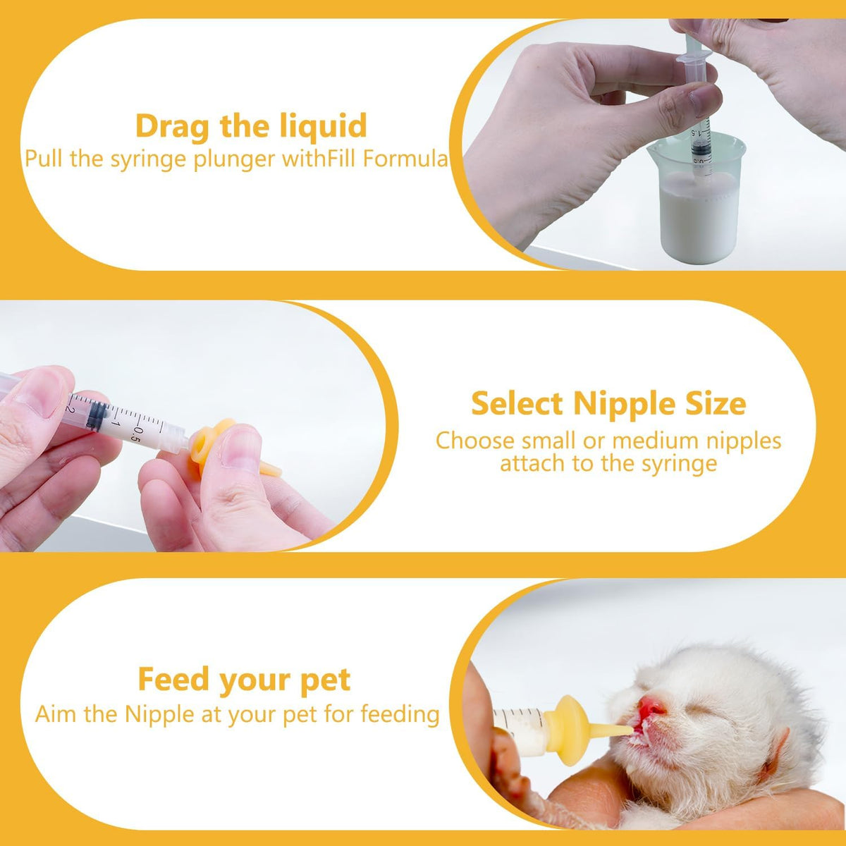 Kitten Nursing Nipple with Syringe, Wide Mouth Angled Puppy Feeding Bottles, with Ventilation Valve Resistant Tearing fo
