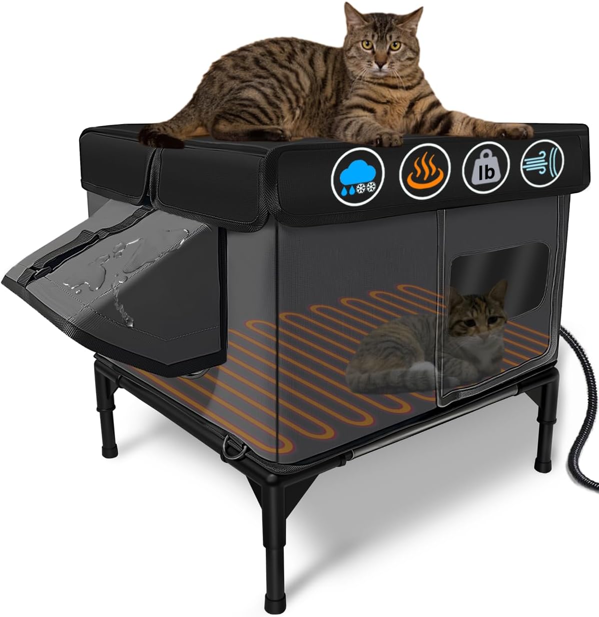 Heated Cat House for Outside Insulated in Winter,Dark Gray,Small