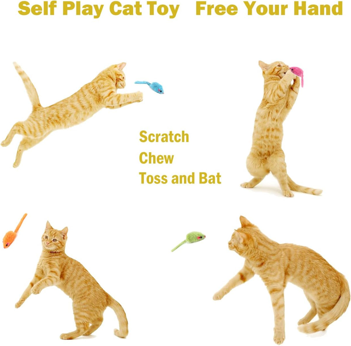 MeoHui 12PCS Rattle Cat Toys Mice Prefilled Catnip, 5.5” Cat Mouse Toy