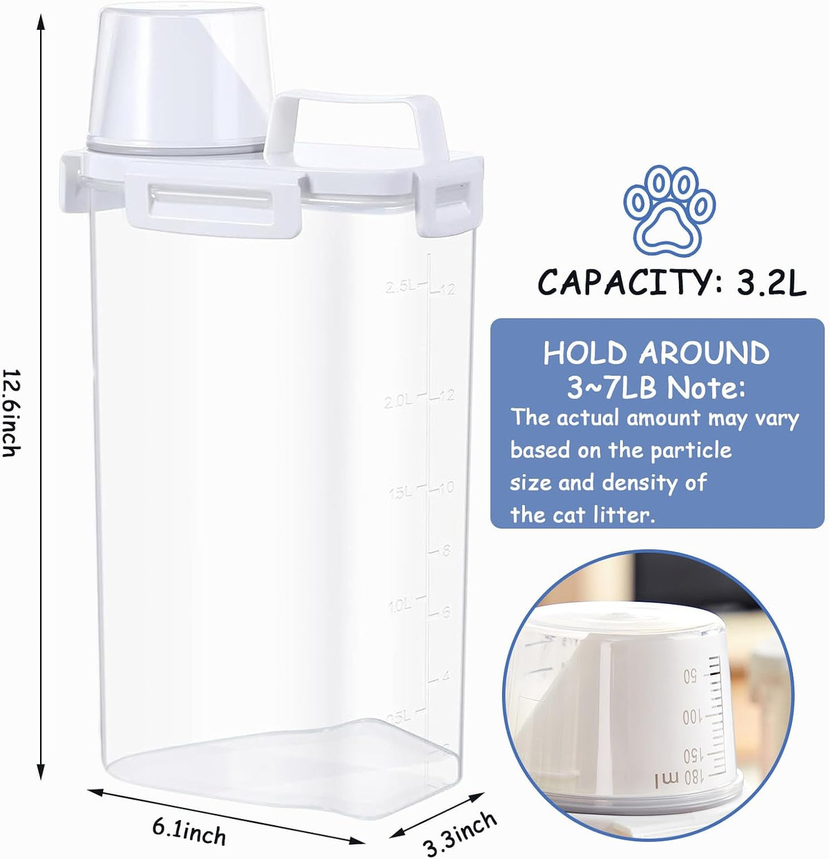 2 Pcs Cat Litter Storage Container Airtight Sealable Lid with Spout Heavy