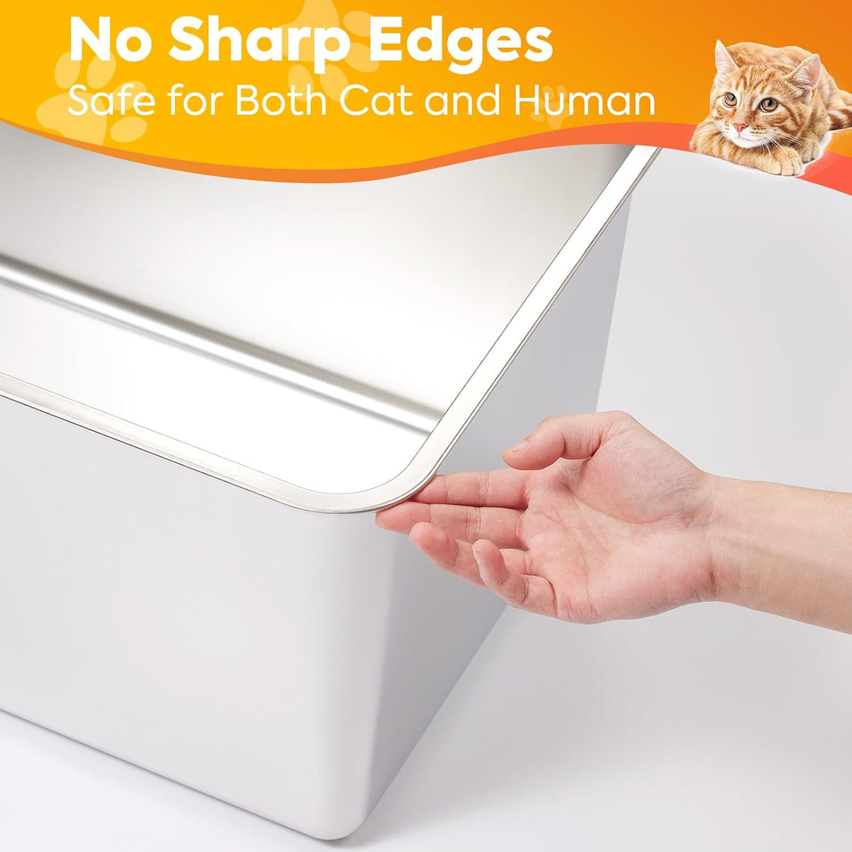 Yangbaga Extra Large Stainless Steel Cat Litter Box with High Sides