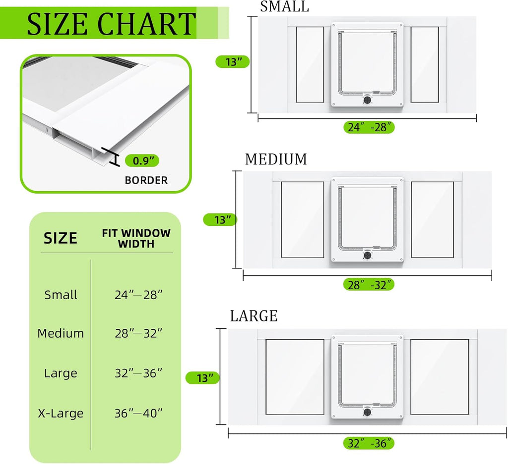 Cat Door for Window, Aluminum Cat Door Window Insert with 4 Secure Lock Modes, Magnetic Closure for Cats, Fit Window Wid