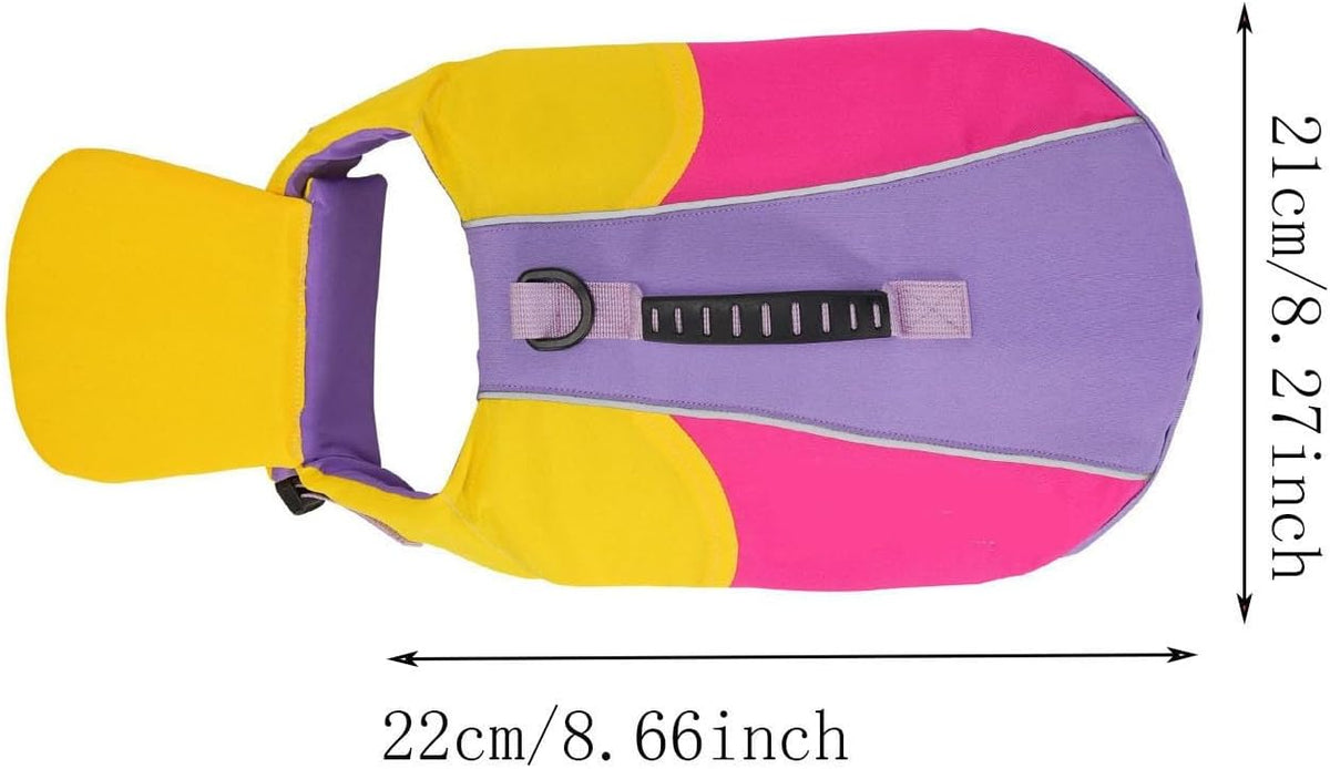 Colorblock Dog Life Jacket, Front Float Dog Life Jacket with Chin Support and Leash D-Ring for Pool Boating, Back Rescue