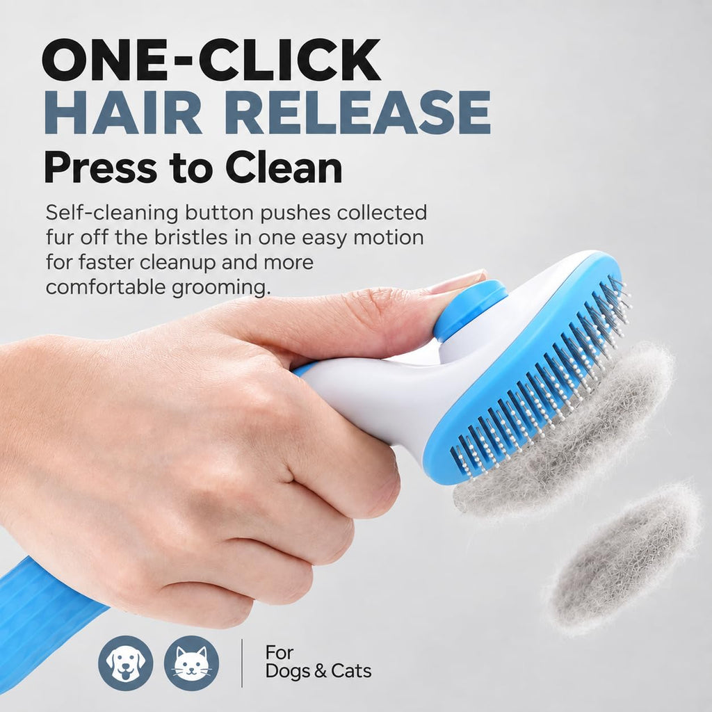 Cat Brush for Shedding, Self-Cleaning Slicker Brush for Dogs and Cats, Blue