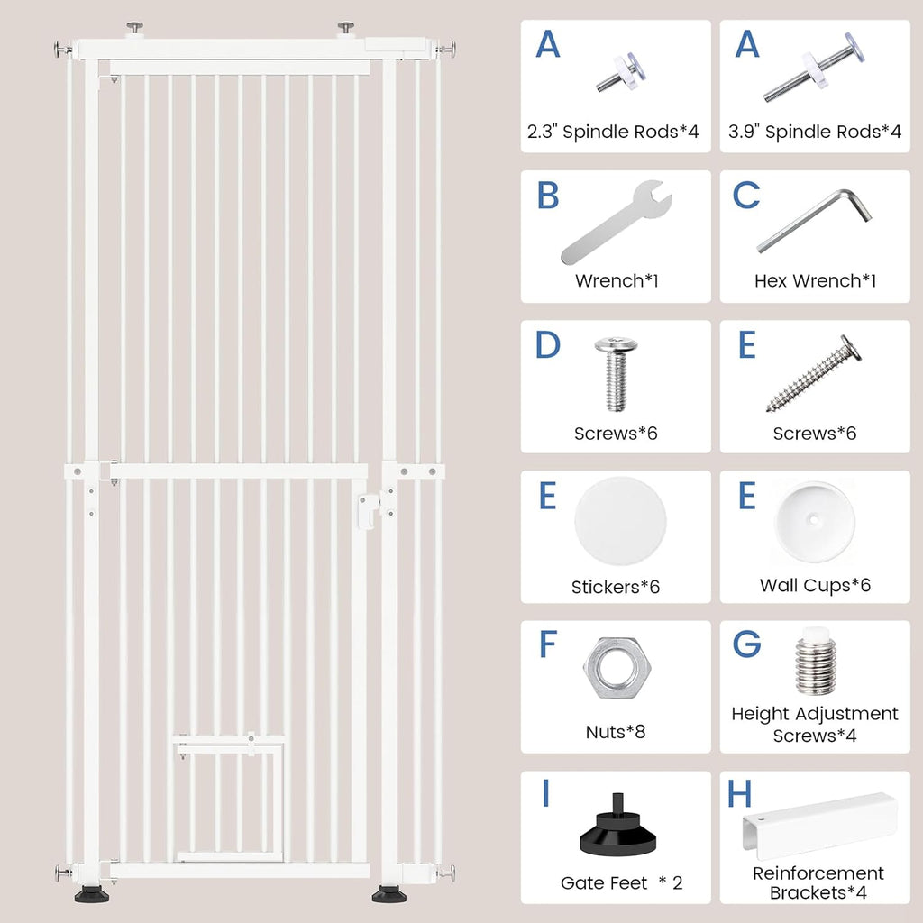 No Bottom Bar Cat Gate, 54''-87'' Height Extra Tall Cat Gate