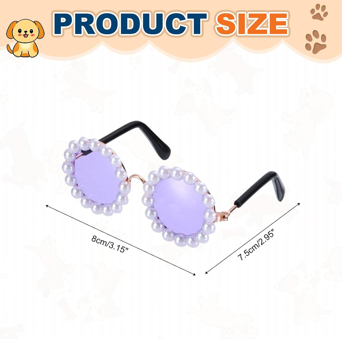 Dog Sunglasses, Cat Cute Round Glasses Purple Lens, Gold