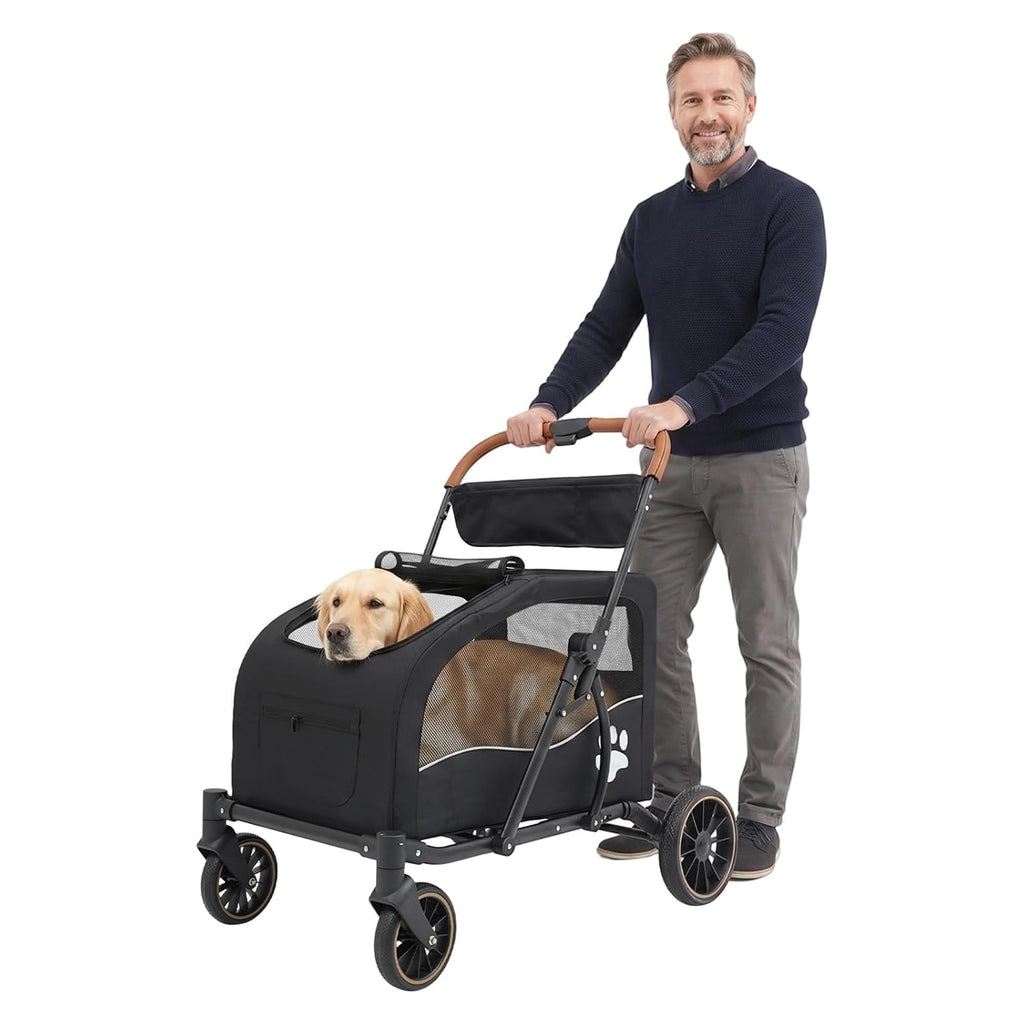 4 Wheel Pet Stroller for Dogs & Cats Foldable Dog Stroller with Detachable