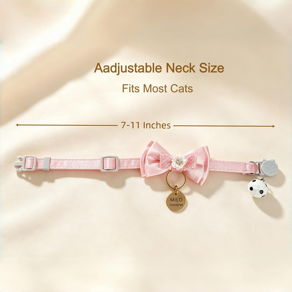 Custom Cat Collar with Name & Bell for Kitten, Breakaway Safety Buckle Pink