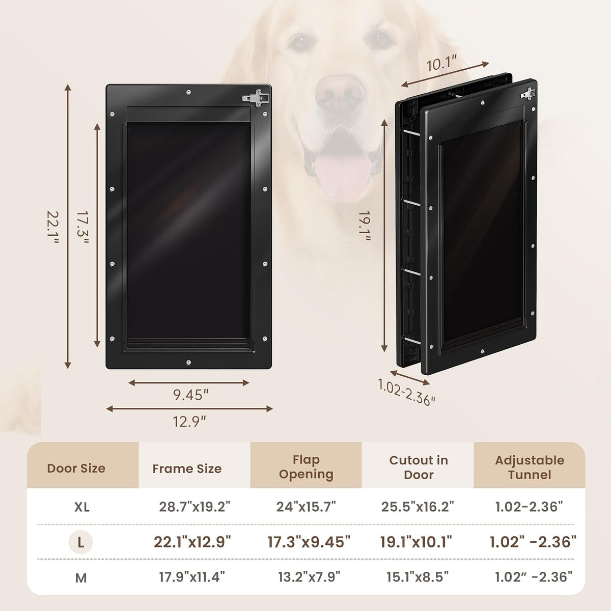 Plastic Dog Door, Large Doggy Door for Door