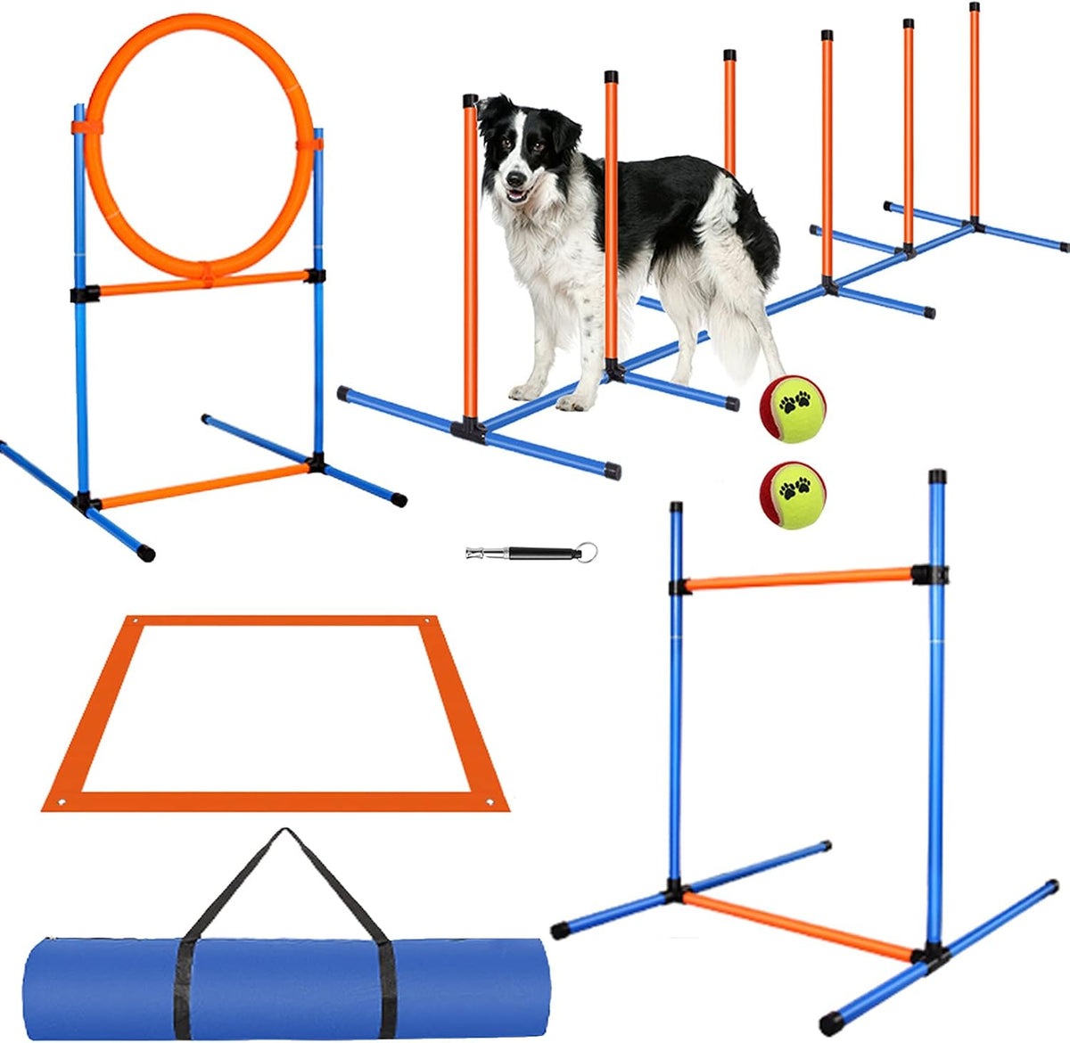 Dog Agility Training Equipment, 60-piece Dog Obstacle Course Training Starter Kit Pet Outdoor Game with Tunnel, Agility 