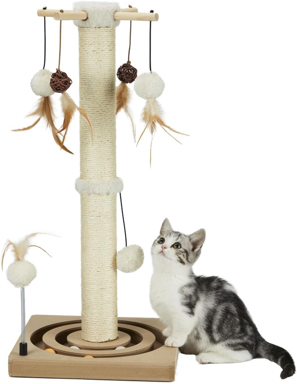 PEEKAB Cat Scratching Post Sisal Scratch Posts for Indoor Cats and Kittens,with Tracking Ball Interactive Toys and Hangi