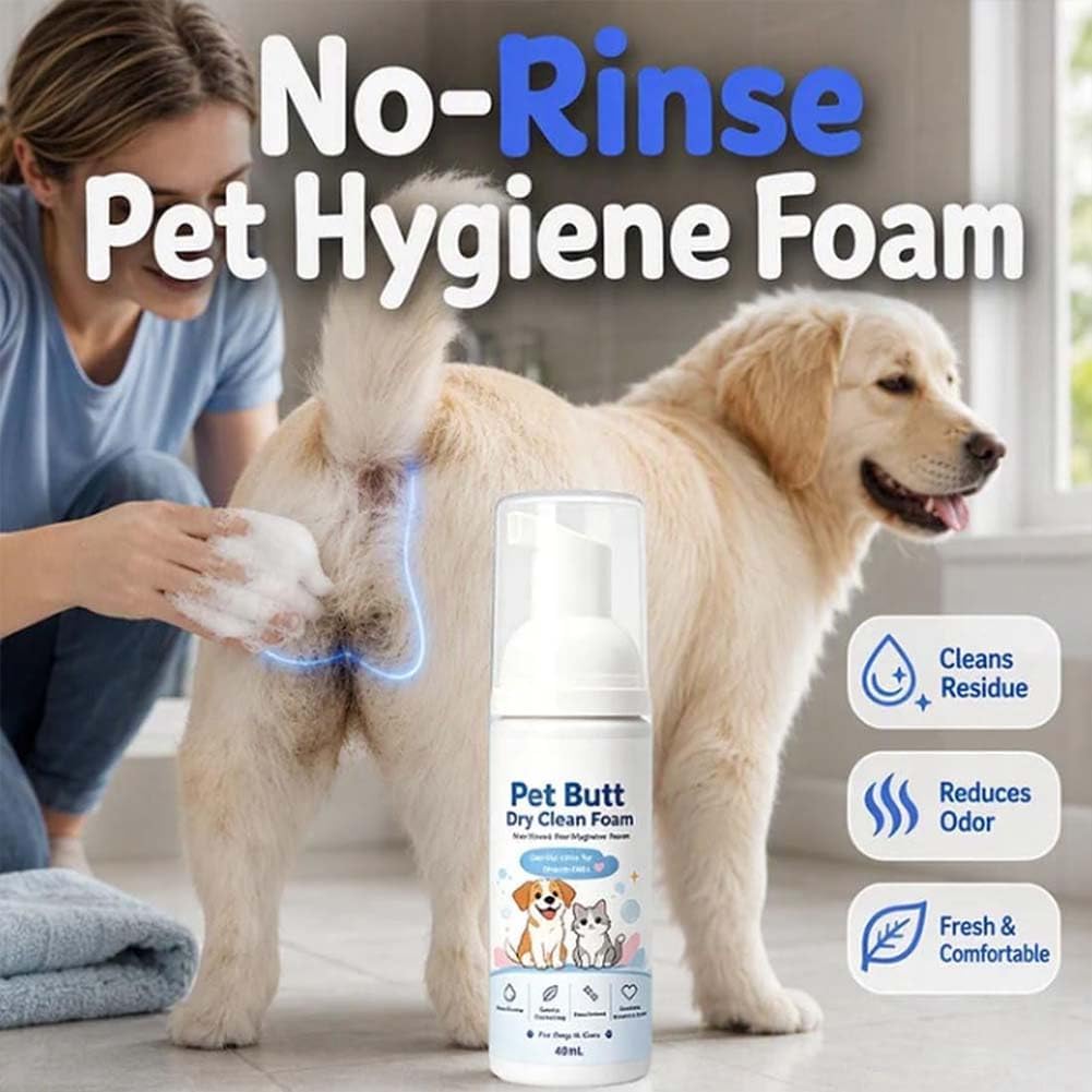 Pet Butt Dry Clean Foam for Dogs & Cats, Gentle Care & Cleansing