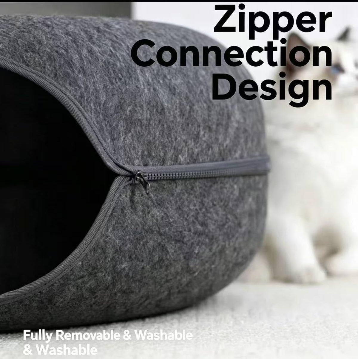 Cat Cave Bed for Indoor Cats, Peekaboo Scratch Resistant Cat Tunnel，Gray