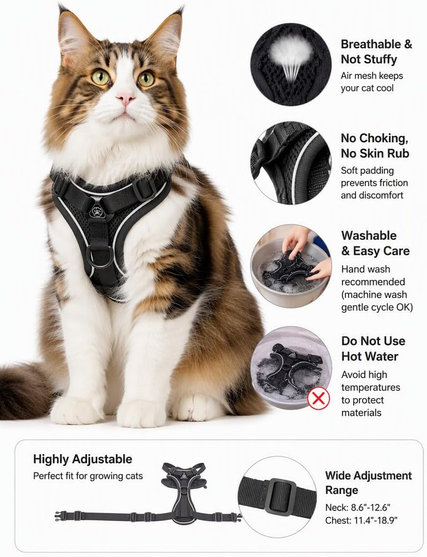 Escape-Proof Large Cat Harness and Leash Set, M, Red