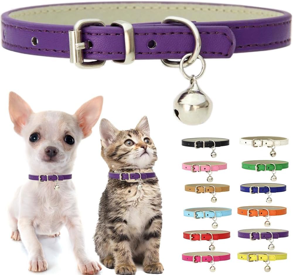 Purple XS Cat Collar with Bell, XXS Kitten Puppy Dog Collars X-Small