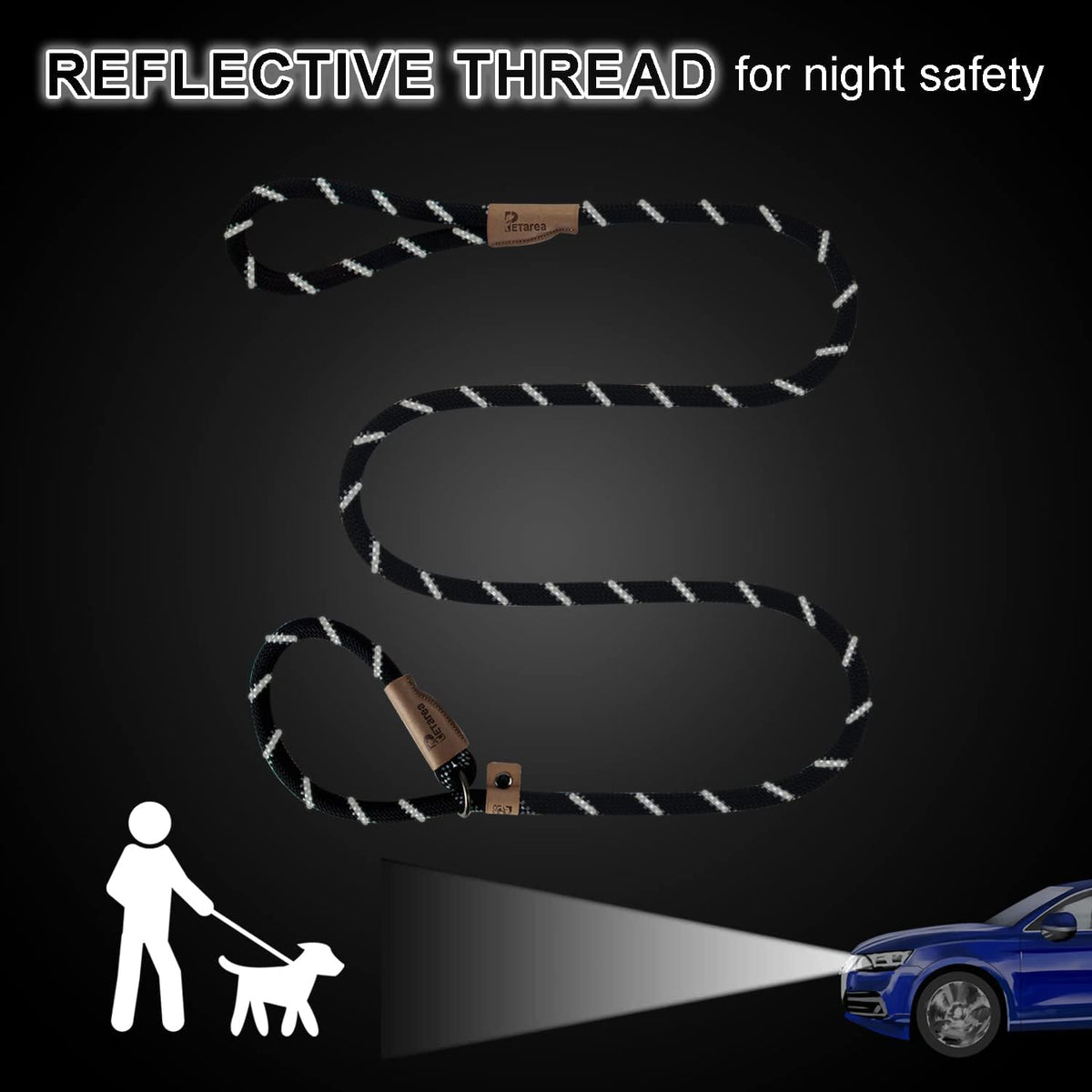 5 FT Slip Lead Dog Leash, Heavy Duty Rope Leash for Small Medium Large Dogs, No Pull Training Lead with Reflective Threa