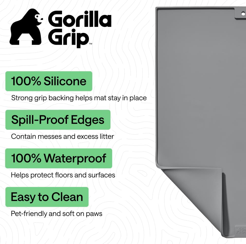 GORILLA GRIP Cat Litter Mat, Easy Clean Silicone Mats, 24x15 Gray