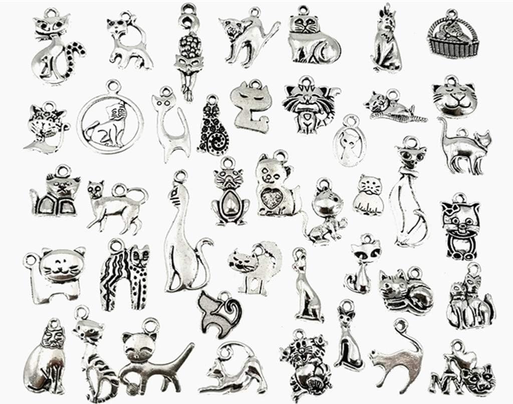 Assorted Cats Pet Charm Pendant for DIY Jewelry Making Accessaries(42pcs,Antique Silver)