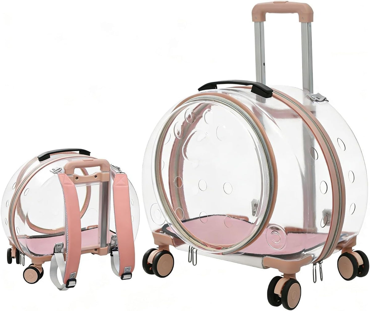 Rolling Cat Carrier Transparent Hard Shell Pet Travel Bag with Wheel(Greem)