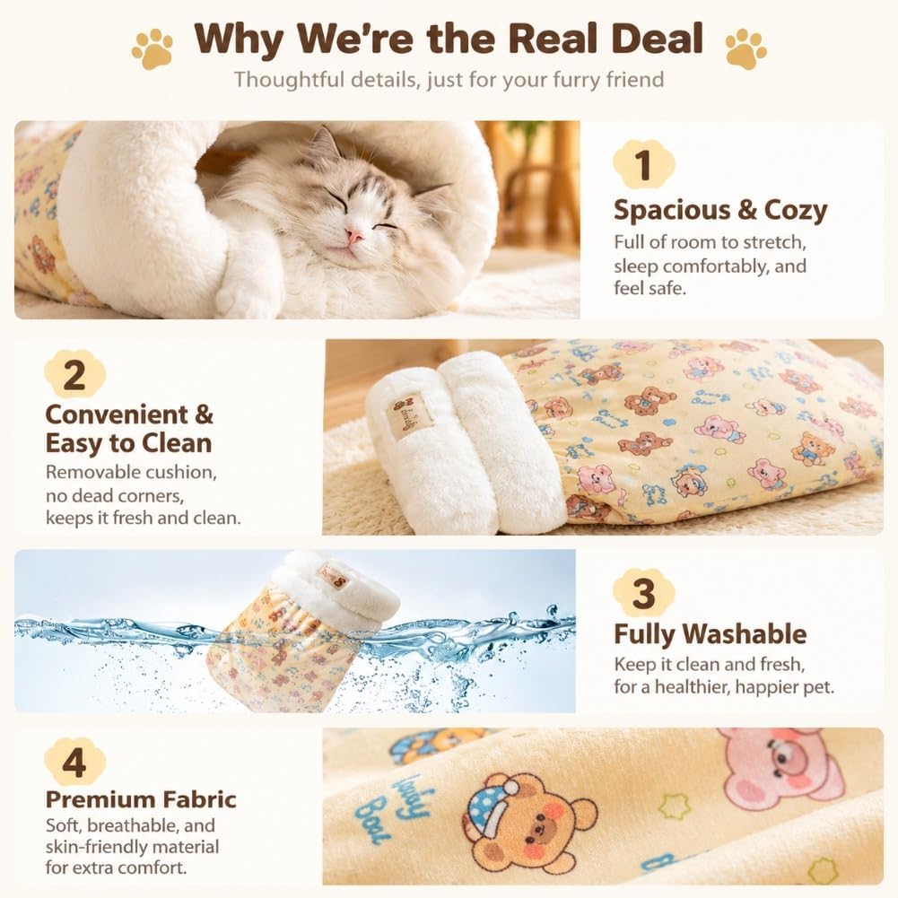Cat Sleeping Bag Warm Soft Fluffy Cozy Pet Bed for Indoor Cats