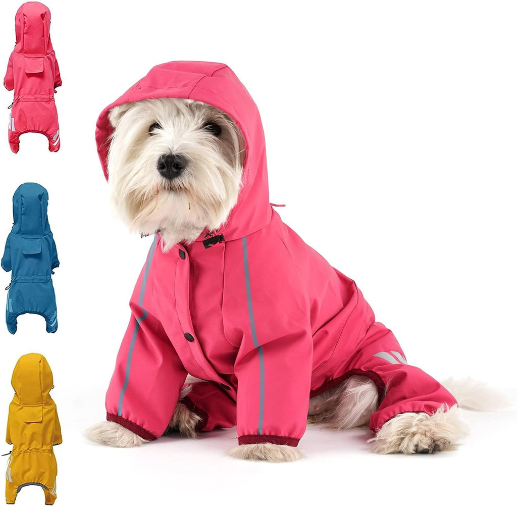 Dog Raincoat, Waterproof Dog Rain Jacket with Hood, Rain Coat with Leash Hole, Reflective Strap for Small Medium Dogs, O