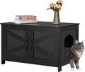 31.5"L Cat Litter Box Enclosure with Barn Door, Black