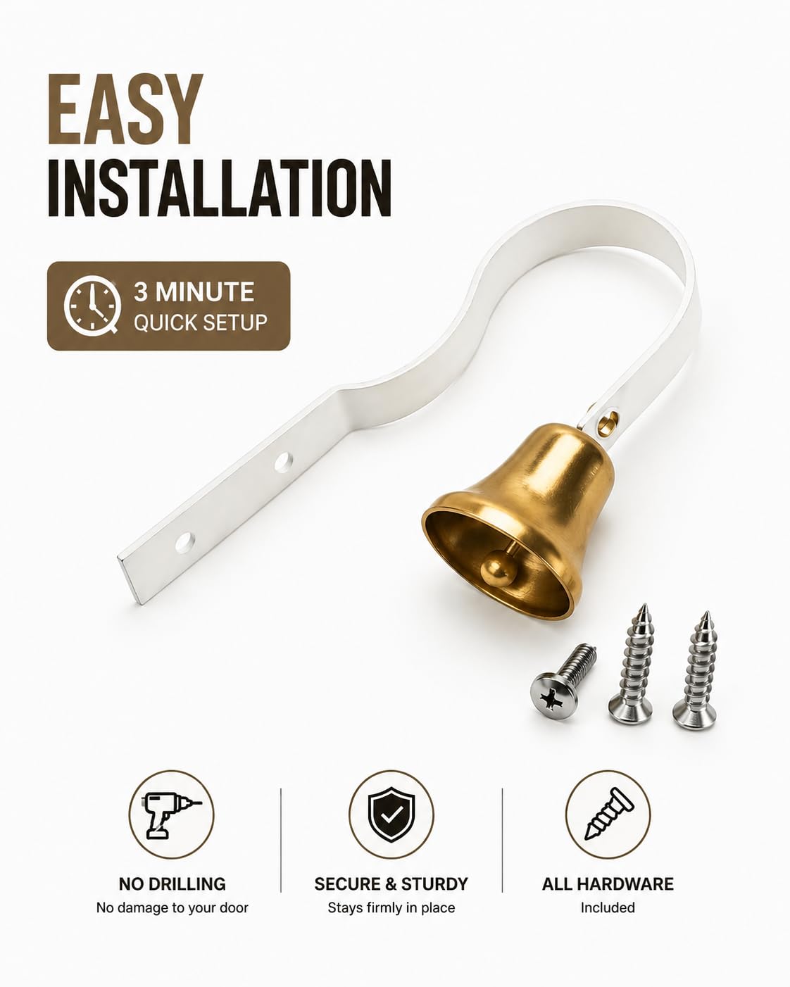 GoldTiger Fixed Metal Dog Doorbell for Potty Training - Heavy Duty Steel Wall Mounted Dog Bell for Door to Ring to Go Outside - Professional Puppy Housebreaking Communication Tool, No Snag (White)