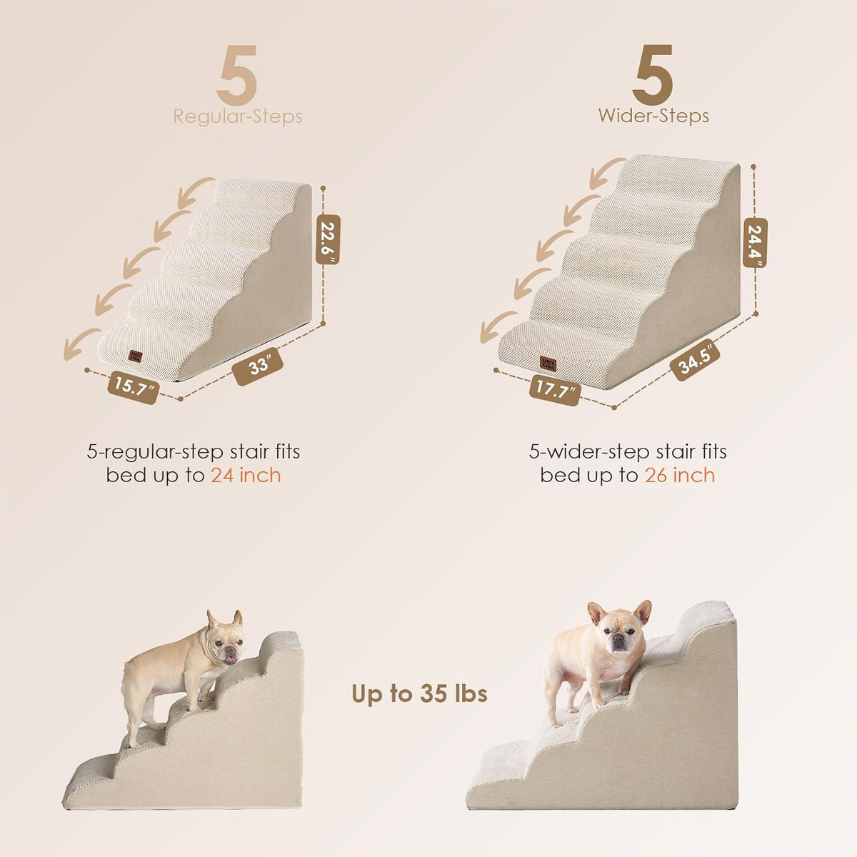 EHEYCIGA Extra Wide Dog Stairs for Large Dogs, 24.4"H Pet Step, Beige