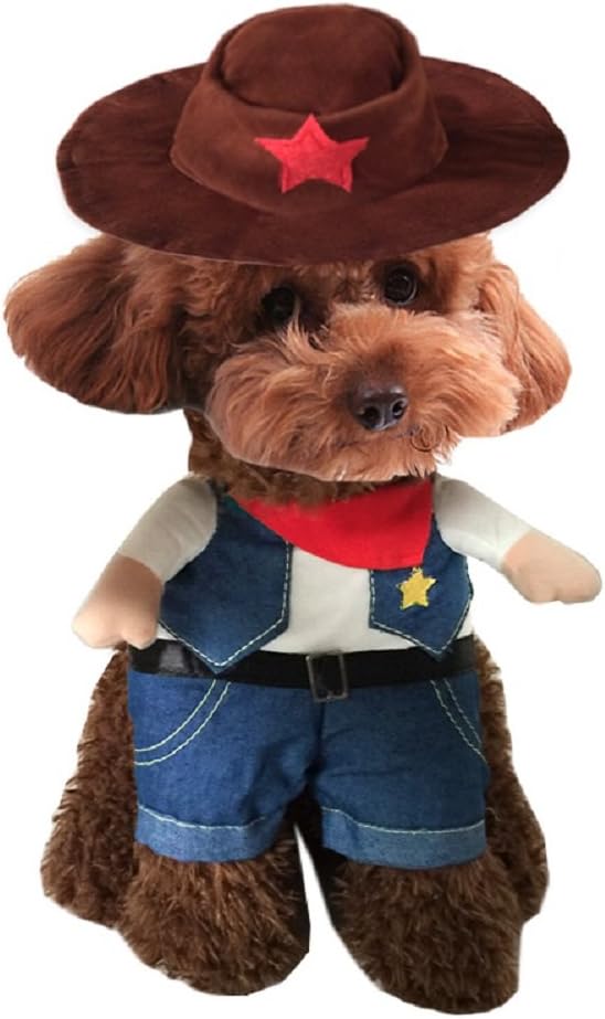 Cowboy Dog Costume with Hat - Blue Cat & Small Dog Halloween Costume (Small)