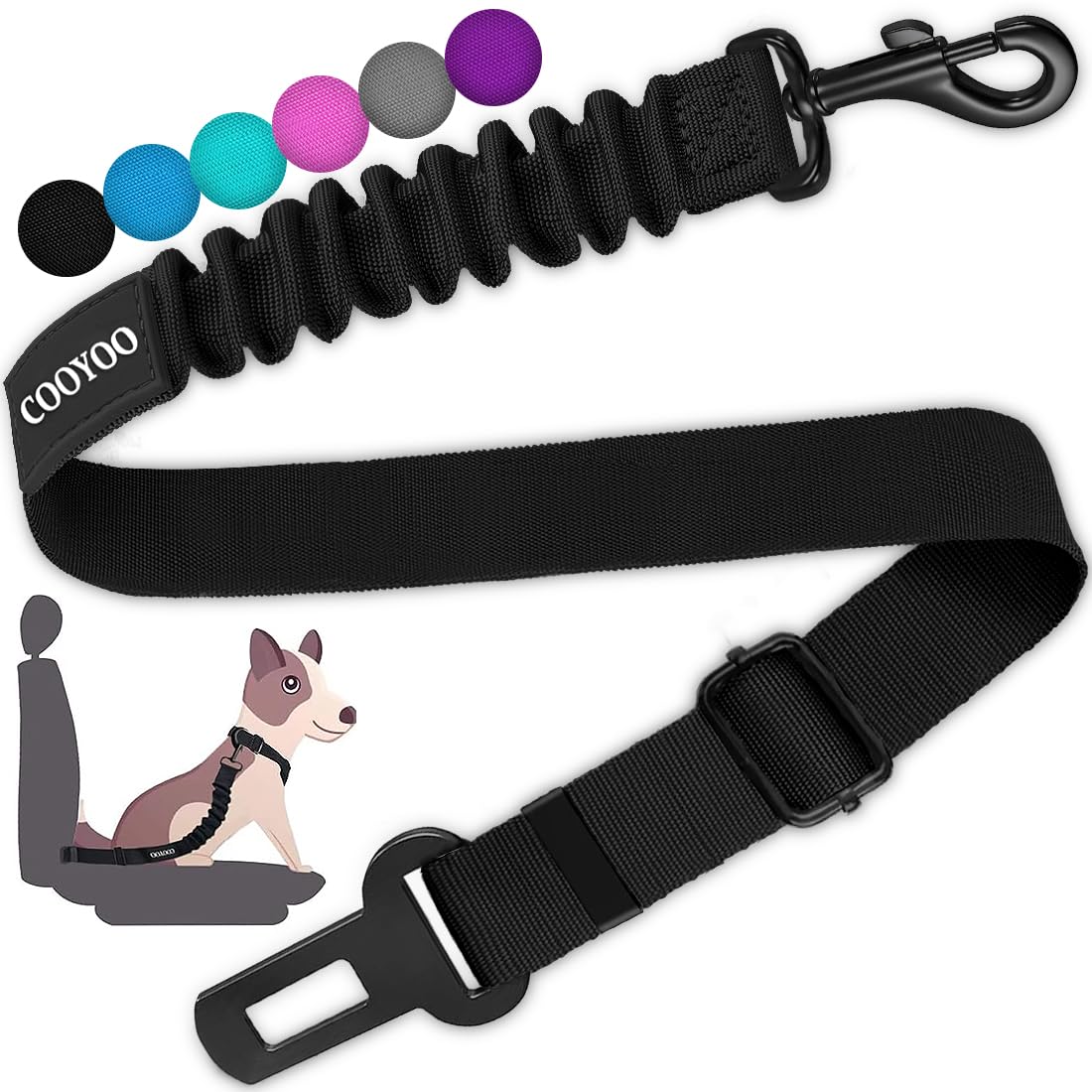 COOYOO Dog Seat Belt, Durability Retractable Dog Car Harness Adjustable Dog Seat Belt for Vehicle Nylon Pet Safety Seat Belts Heavy Duty & Elastic (1 Pack Black)