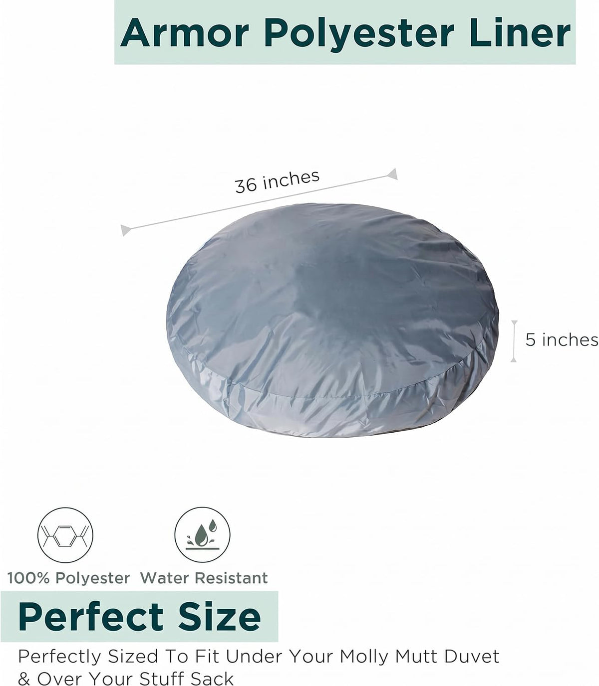 Molly Mutt Dog Bed Liner, Water-Resistant Liner, Washable, 36"x5"