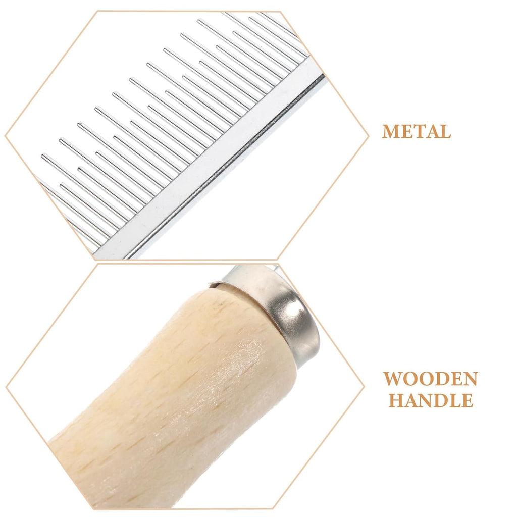 Dog Cat Grooming Comb, Stainless Steel Teeth, Wooden Handle, Fine Tooth