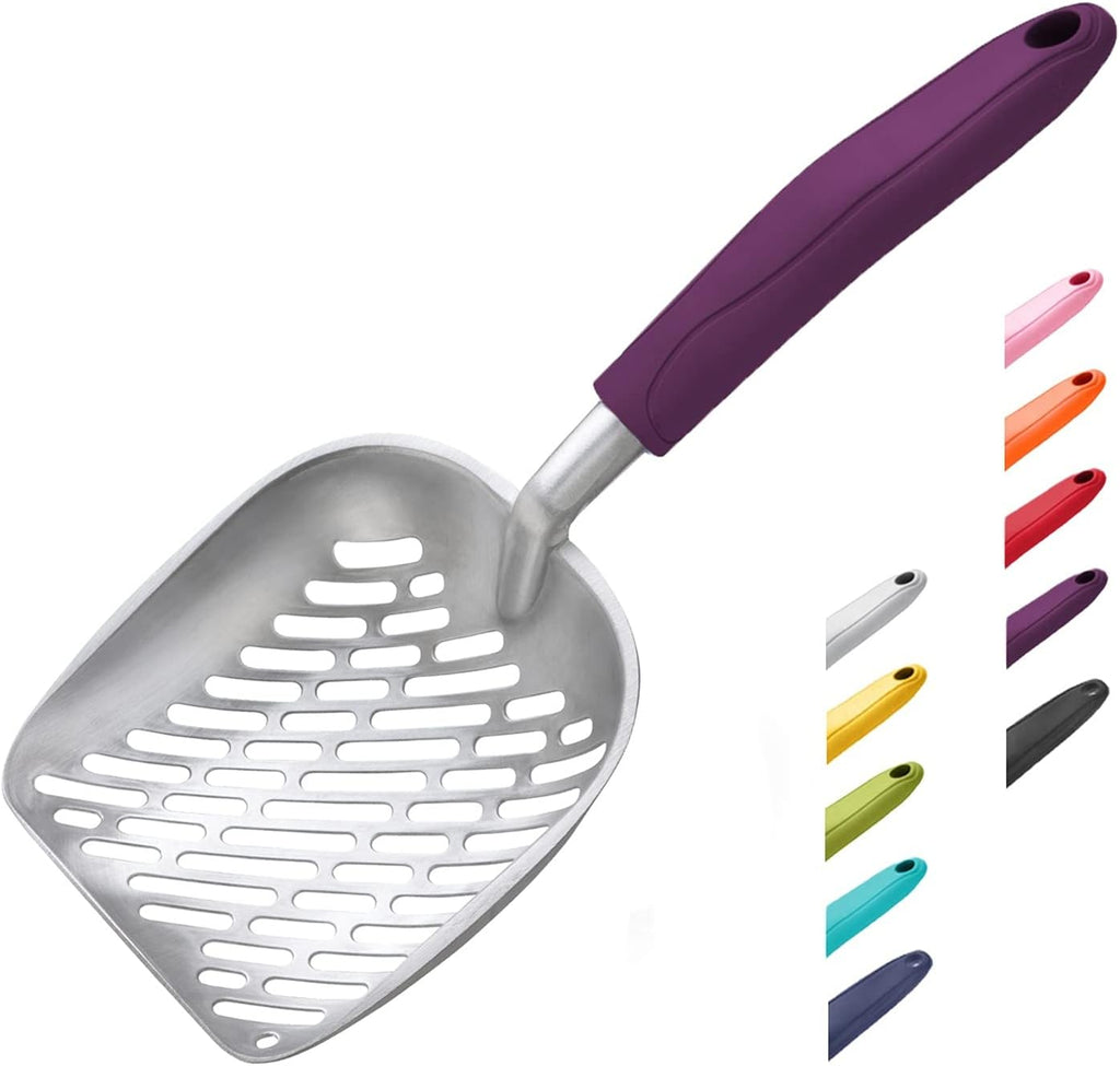 Cat Litter Scoop, Aluminum Alloy Sifter, Kitty Metal Scooper, Deep Shovel with Diagonal Sifting Hole, Long Handle, Kitte