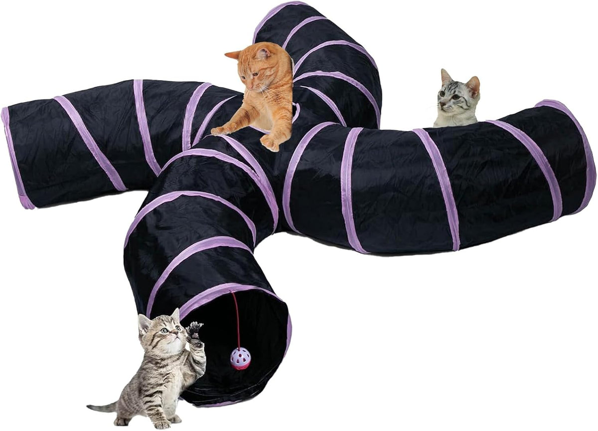 EGETOTA Cat Tunnel for Indoor Cats Large, with Play Ball S-Shape 5 Way Collapsible Interactive Peek Hole Pet Tube Toys, 