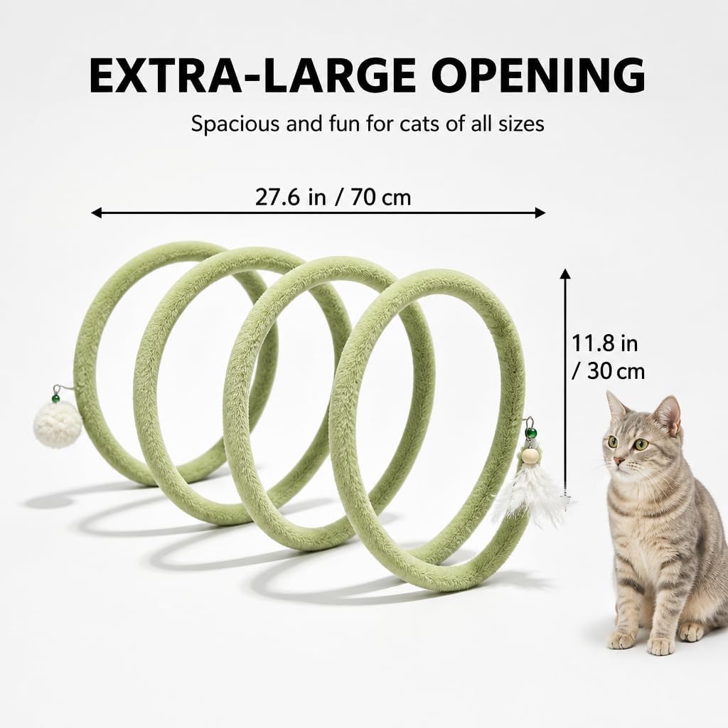 Cat Tunnel, Spiral Self-Play Soft Cat Toy for Indoor Cats, Green
