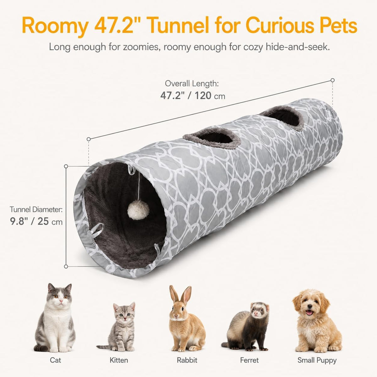 Plush Inside Straight Cat Tunnel Geometric, Diameter 9.8 Inch