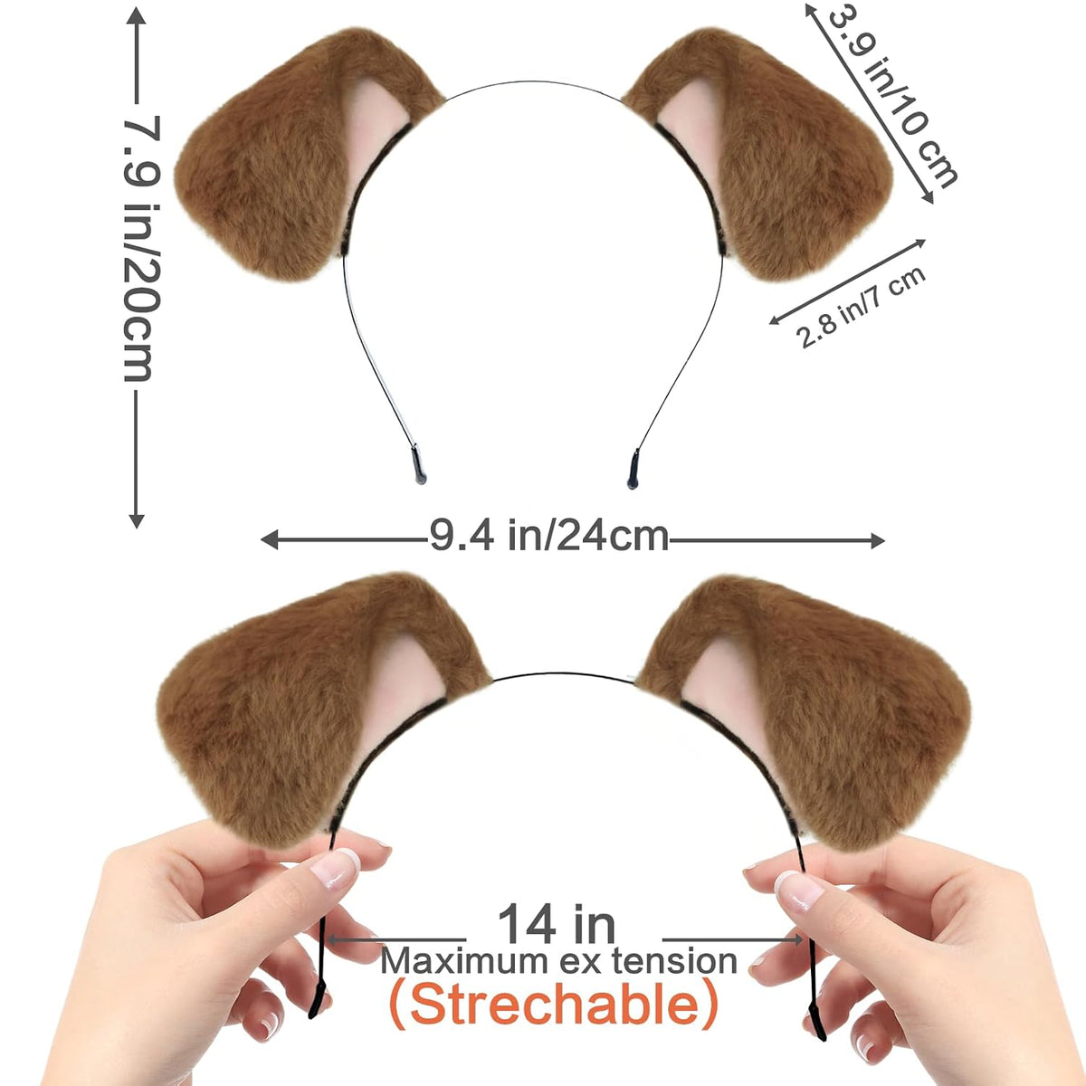 Beviliu Dog Ears Golden Movable, Realistic Animals Ears Headband Brown, Fluffy Cat Bunny Bear Costume Halloween Christma