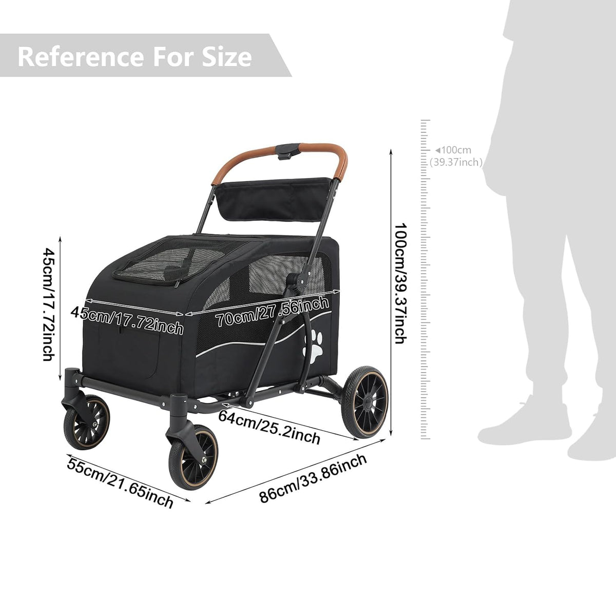 4 Wheel Pet Stroller for Dogs & Cats Foldable Dog Stroller with Detachable
