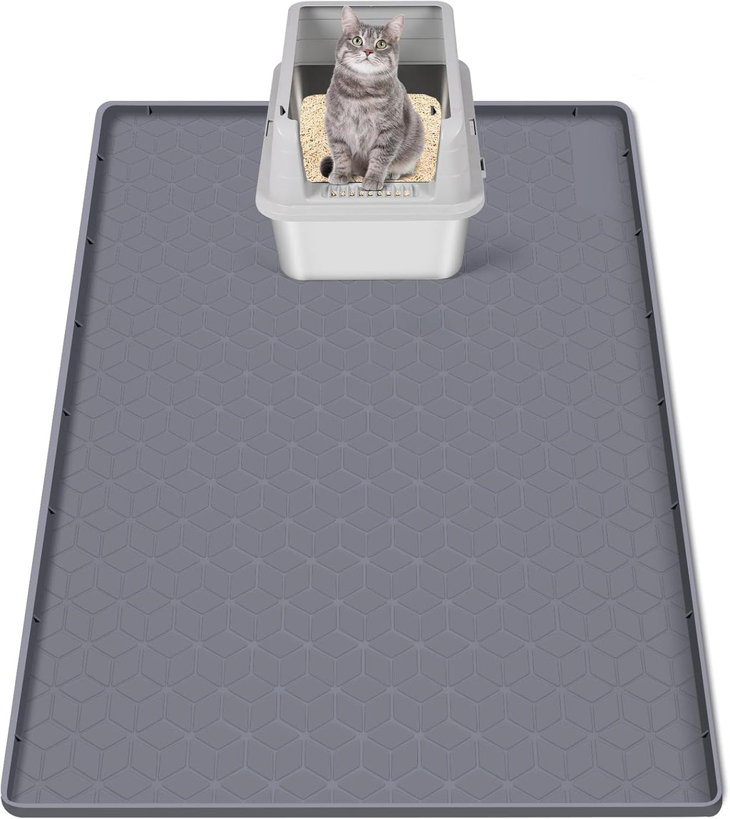 Cat Litter Mat for Litter Box 51"x25.6" Extra Large Silicone Mat,Light Grey