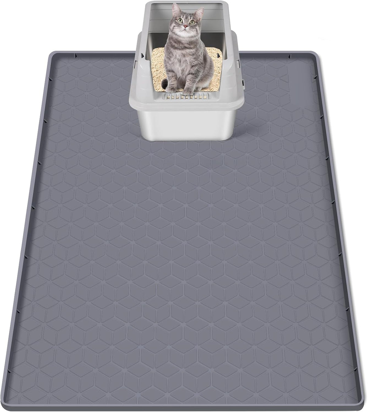 Cat Litter Mat for Litter Box 51"x25.6" Extra Large Silicone Mat,Light Grey