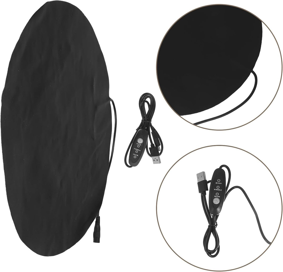 PET Heating Pad Winter USB 5V/2A round Black for Cat Beds