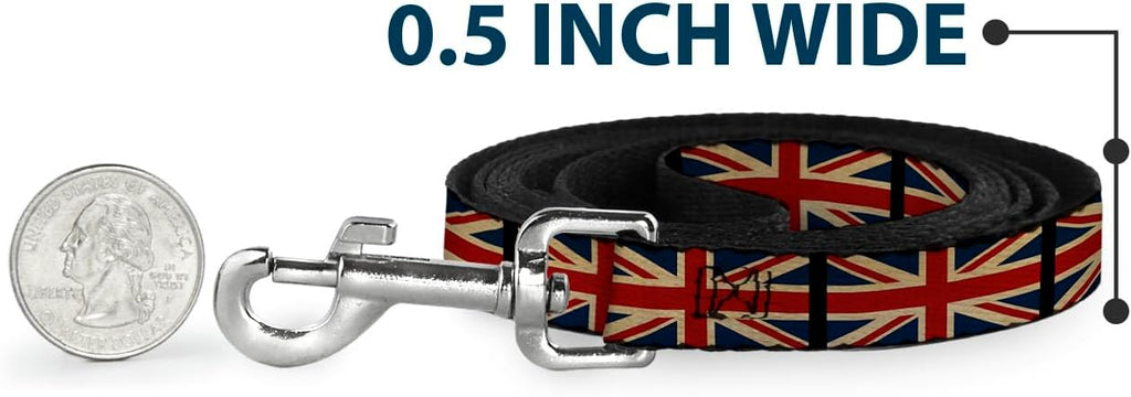 Buckle-Down Pet Leash - United Kingdom Flags Vintage Black - 6 Feet Long - 1" Wide
