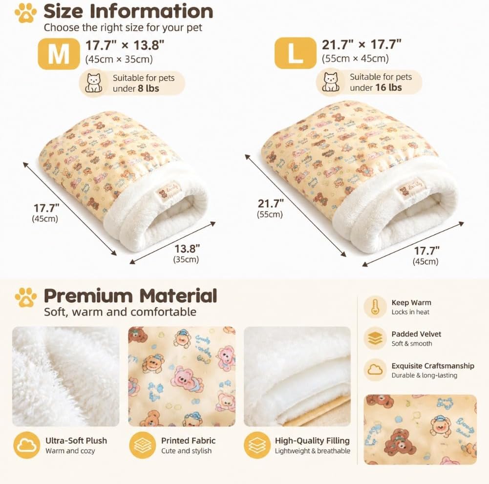 Cat Sleeping Bag Warm Soft Fluffy Cozy Pet Bed for Indoor Cats