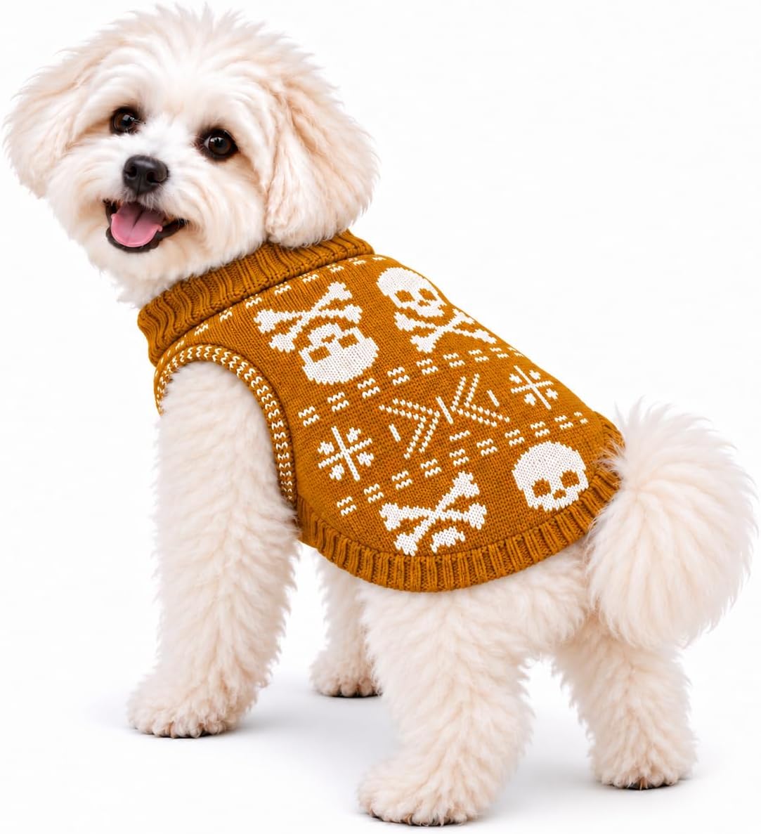 Halloween Dog Sweater for Small Dogs,Knit Skull Turtleneck Pullover, Warm Cute Puppy Costume for Party Photos,Fits Chihu