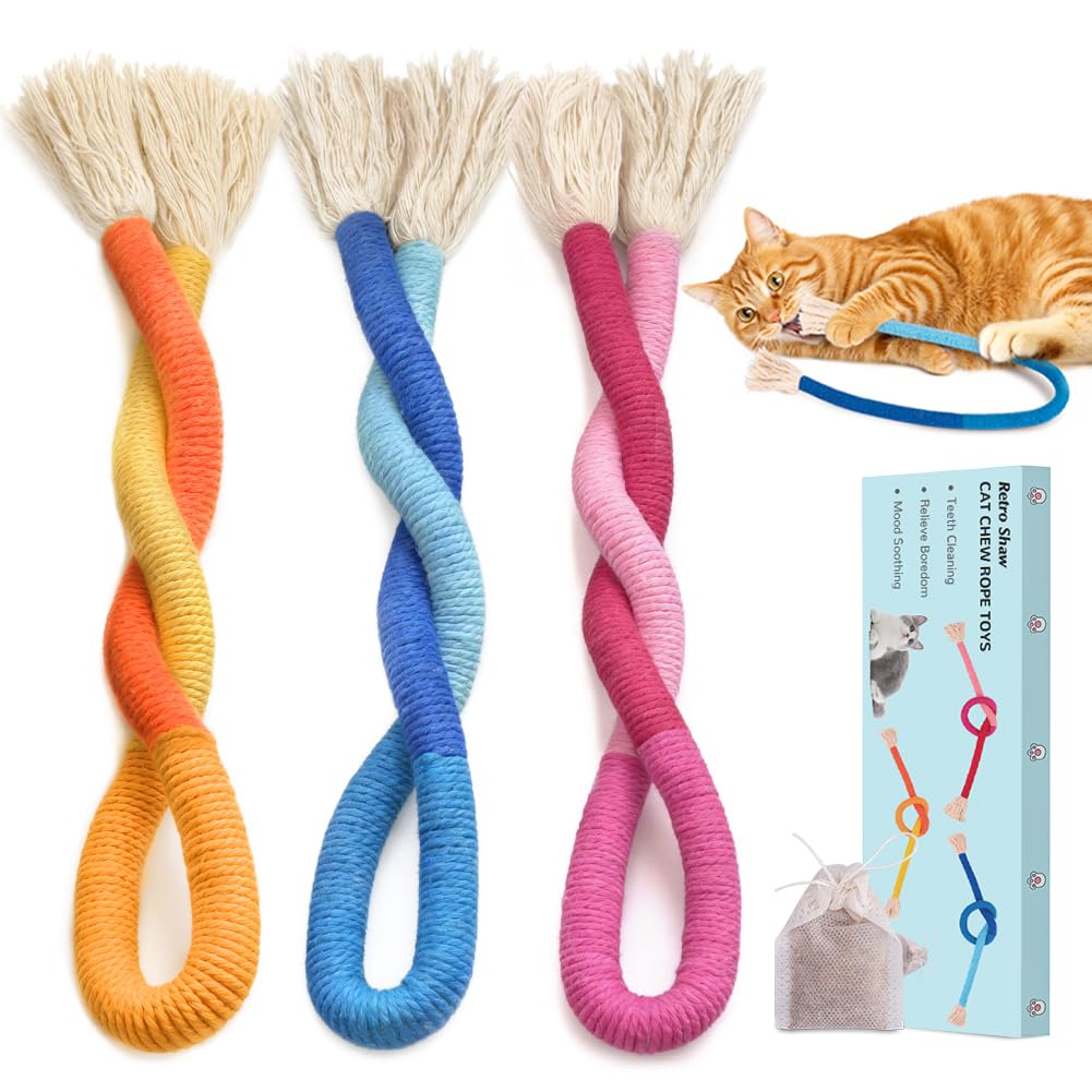Retro Shaw Cat Chew Ropes with Catnip, Teeth Cleaning, 3Pcs 23.6" for Cats