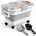 Collapsible Cat Litter Storage Container 30 Lbs with Rolling Casters,Pethiy