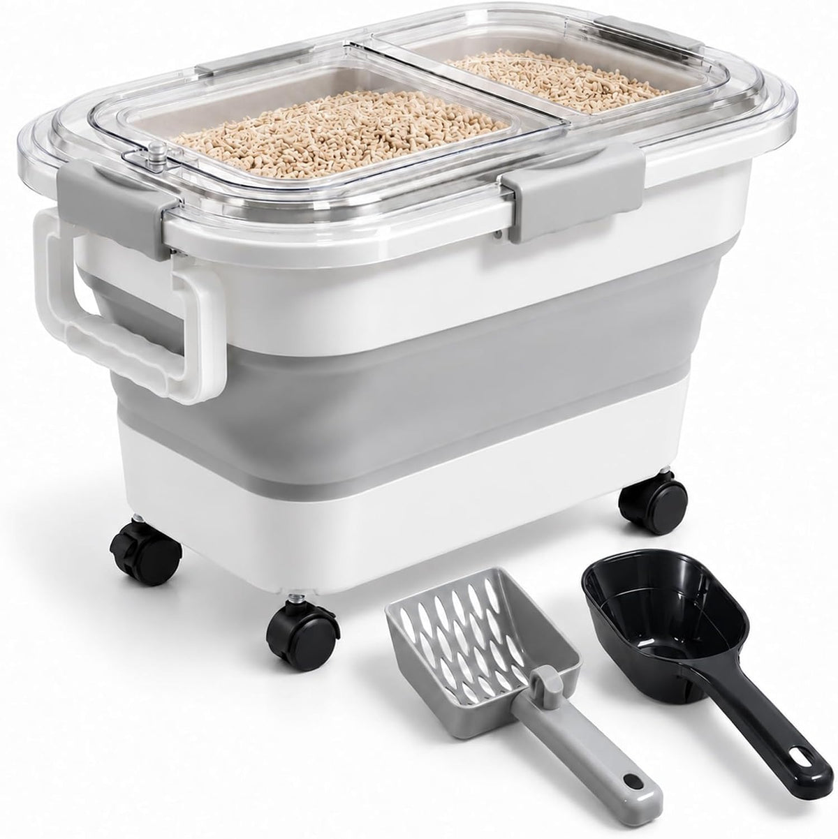 Collapsible Cat Litter Storage Container 30 Lbs with Rolling Casters,Pethiy