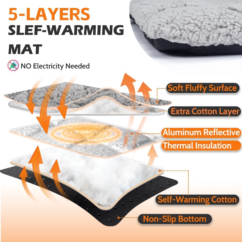 Self Warming Cat Bed Self Heating Cat Dog Mat 24 x 18 inch Soft & Fluffy Cat Bed Noiseless Thermal Pet Pad for Indoor Ou