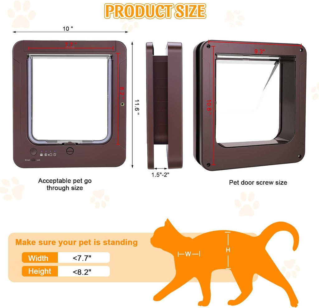 Smart Cat Door with 4 Collar Sensor Key, RFID Cat Door Collar Activated with Remote Control, 4 Way Locking Cat Flap Auto