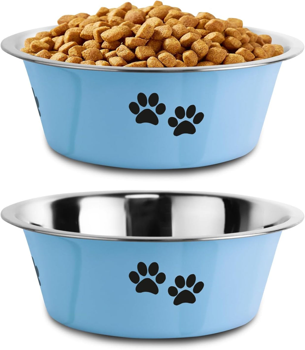 Stainless Steel Dog Bowls, Nonslip Rubber Bottom No Spill Proof Skid Metal Insulated Dog Bowls for Large Medium Small Br